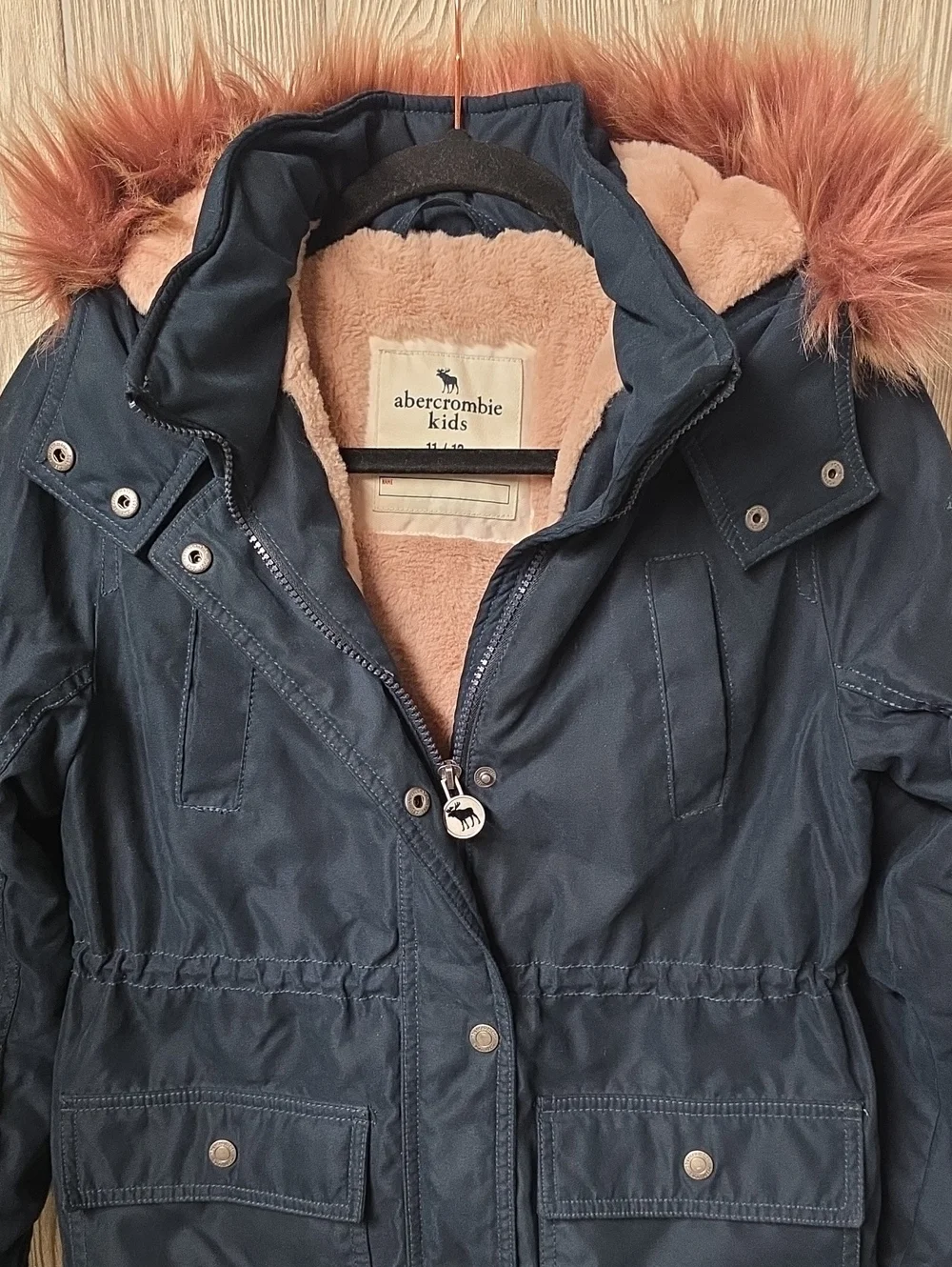 Abercrombie & Fitch Kids Navy Blue and Pink Lined Parka Coat Kids Size 11/12